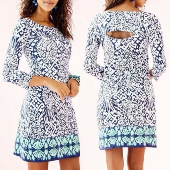 Lilly Pulitzer Dress Blue Hollee Pineapple Peacock Party Size Small Navy Beach - Picture 10 of 10
